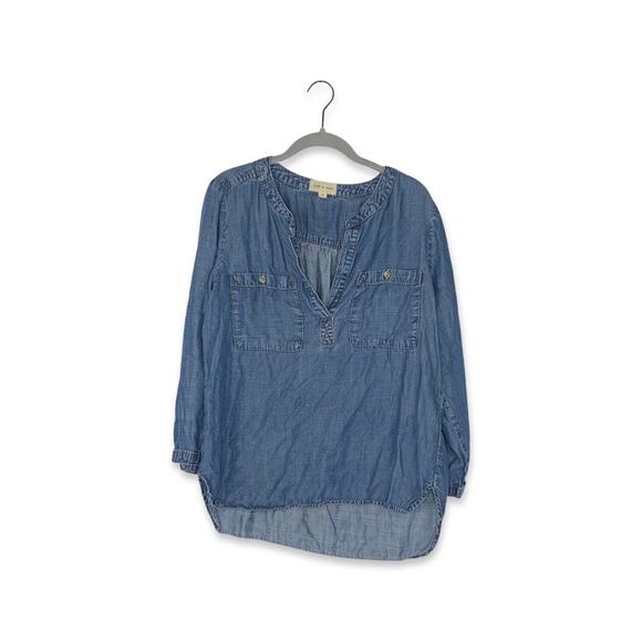cloth & stone Blue 100% Tencel Chambray Long Sleeve Tunic - Picture 1 of 6